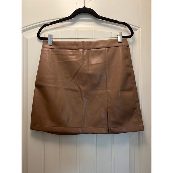 NWT Shine Star Women’s Vegan Faux Leather Pencil Mini Skirt Size L Brown Comfort - Picture 1 of 5